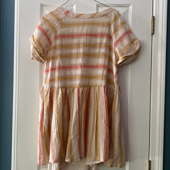 Free People Mini Robe Claire Dress Small NWOT Cream, Coral, Yellow strip… - Picture 5 of 8